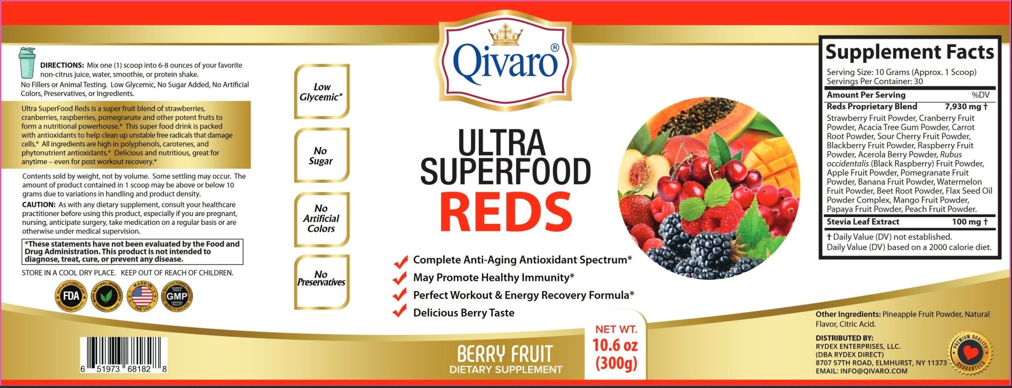 QIVP03 - Ultra SuperFood Reds By Qivaro - Berry Fruit (300 grams) - Qivaro USA