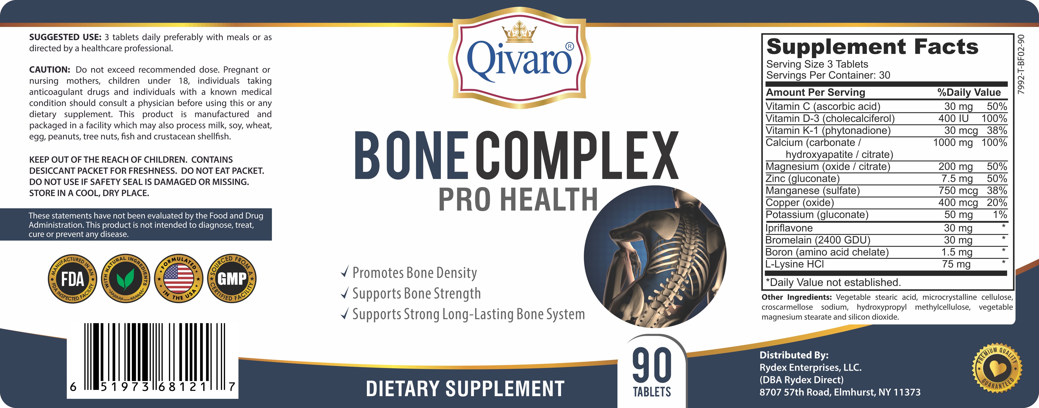 QIH36:  Bone Complex Pro Health by Qivaro (90 tablets)