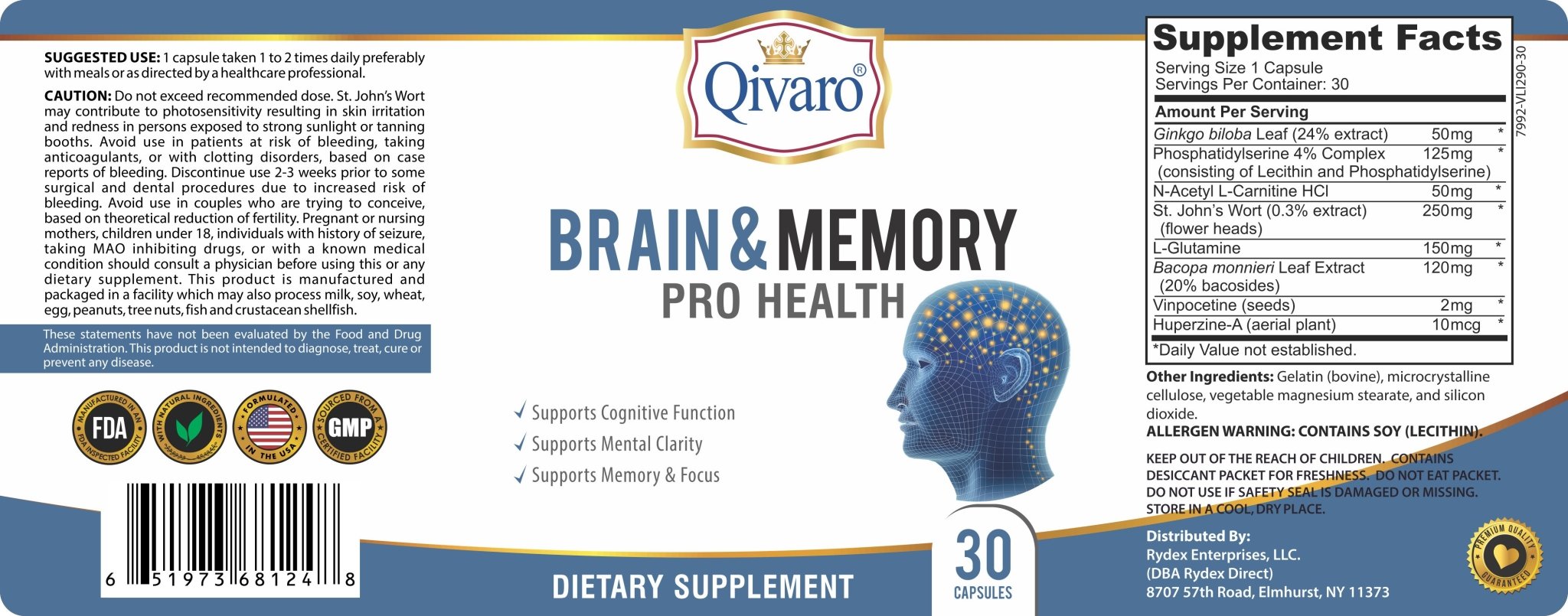 Brain & Memory Pro Health by Qivaro (30 capsules) - Qivaro USA