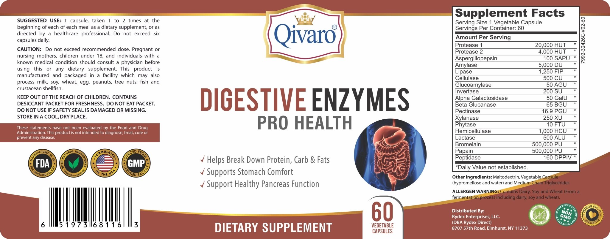 Digestive Enzymes Pro Health By Qivaro (60 veggie caps) - Qivaro USA