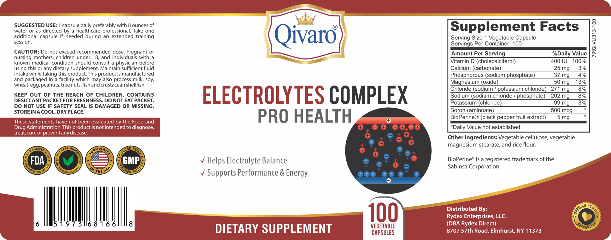 Electrolytes Complex Pro Health By Qivaro (100 veggie caps) - Qivaro USA