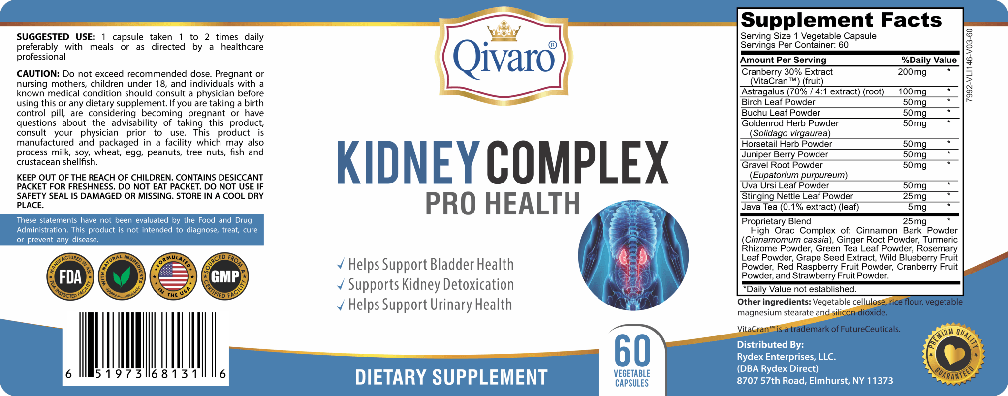 Kidney Complex Pro Health By Qivaro - (60 veggie caps) - Qivaro USA