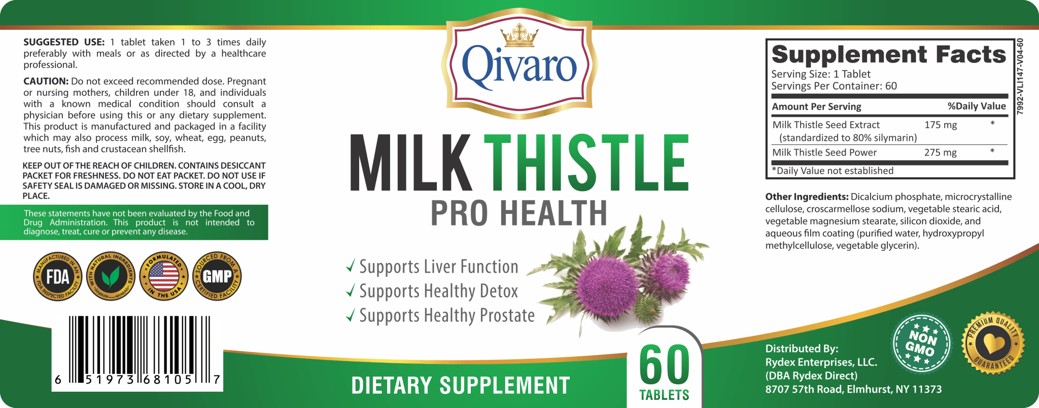 Milk Thistle Pro Health By Qivaro (60 tablets) - Qivaro USA
