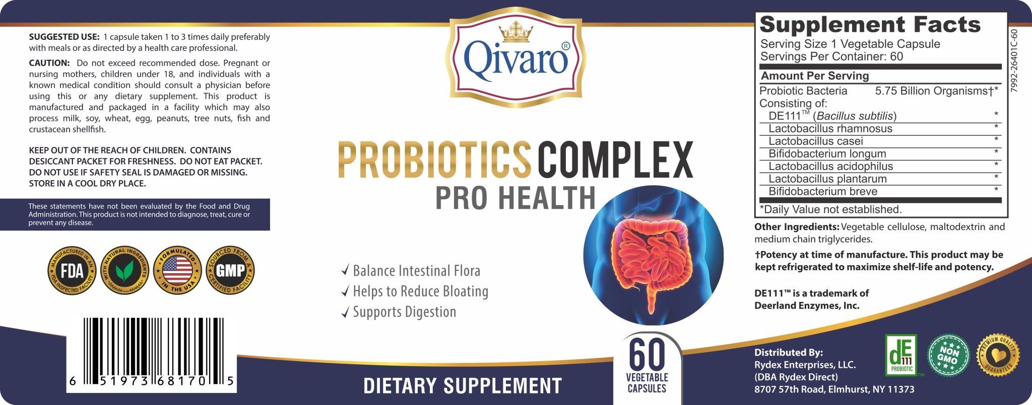 Probiotic Complex Pro Health By Qivaro - (60 veggie caps) - Qivaro USA