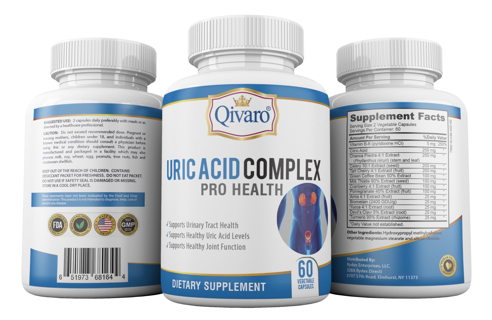 QIH17 URIC ACID COMPLEX PRO HEALTH By Qivaro -(60 veggie caps) - Qivaro USA