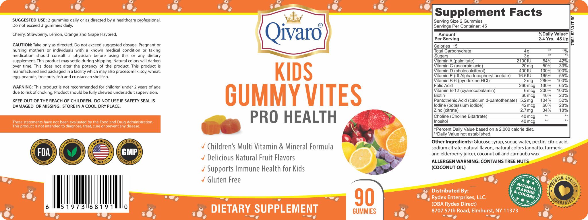 QKG01 - KIDS GUMMY VITES PRO HEALTH By Qivaro - 90 GUMMIES - Qivaro USA