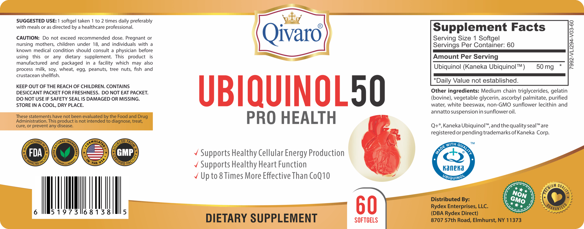 Ubiquinol 50 Pro Health 還原型COQ10 (60 softgels) - Qivaro USA