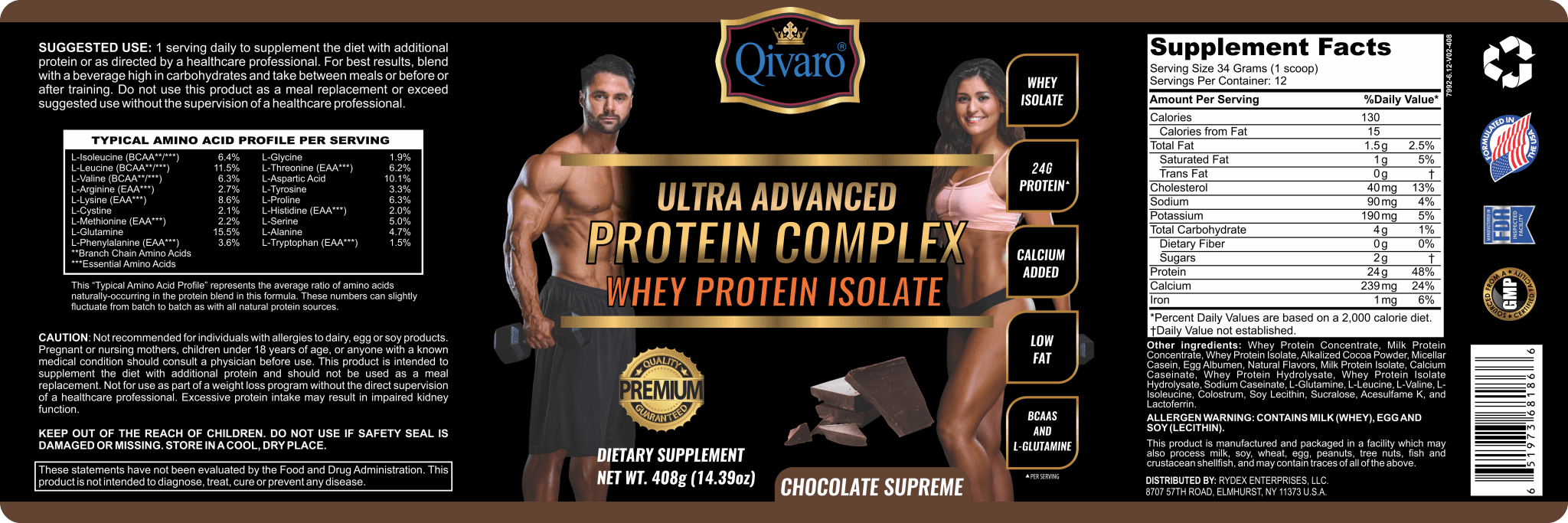 Ultra Advanced Whey Protein Complex - Chocolate Supreme 超級健肌乳清蛋白粉朱古力 408 grams - Qivaro USA