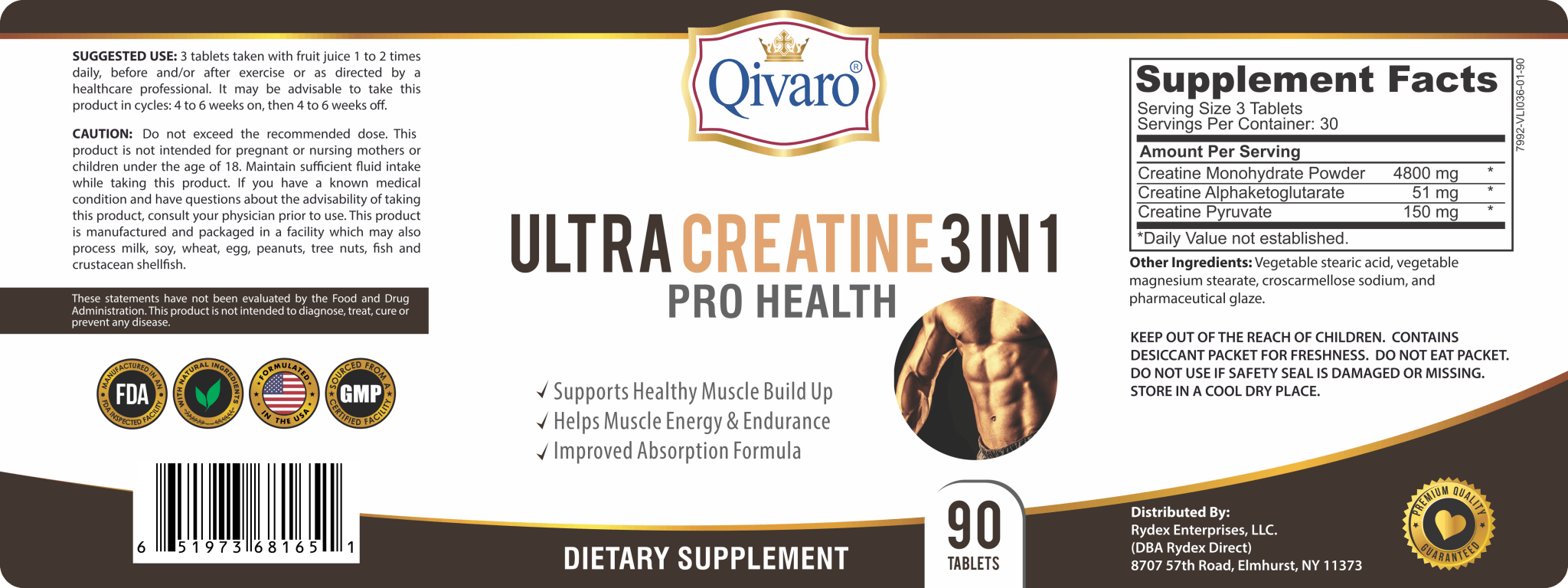 Ultra Creatine 3 IN 1 Pro Health 三合一超級肌酸增肌寶 (90 tabs) - Qivaro USA