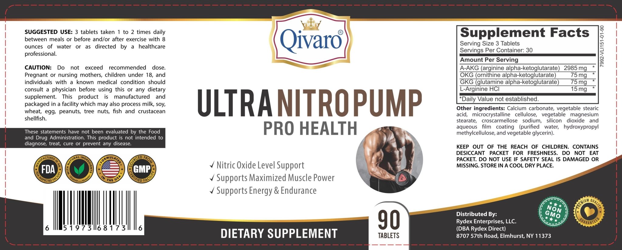 Ultra Nitro Pump 一氧化氮泵爆肌寶 (90 tabs) - Qivaro USA