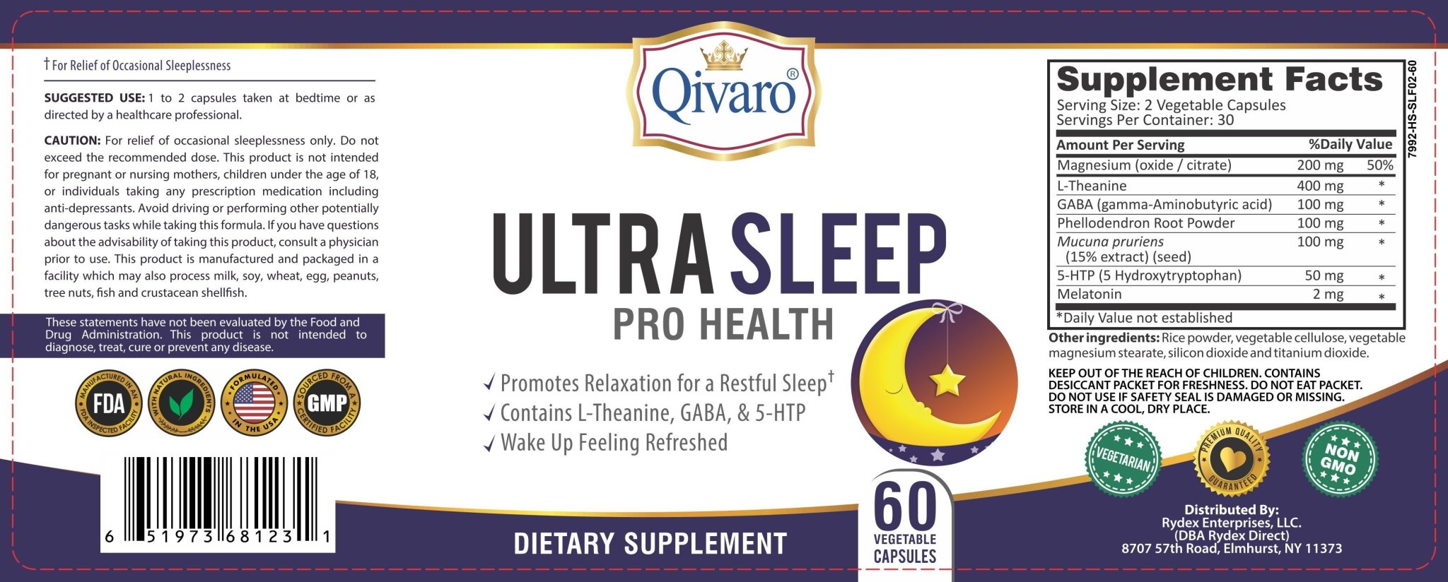 Ultra Sleep Pro Health 酣眠寶 (60 veggie caps) - Qivaro USA
