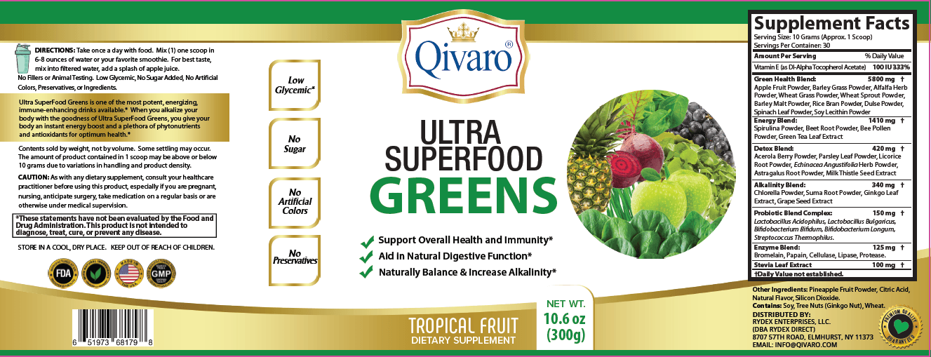 Ultra SuperFood Greens 超级免疫绿果寶 - Tropical Fruit (300 grams) - Qivaro USA